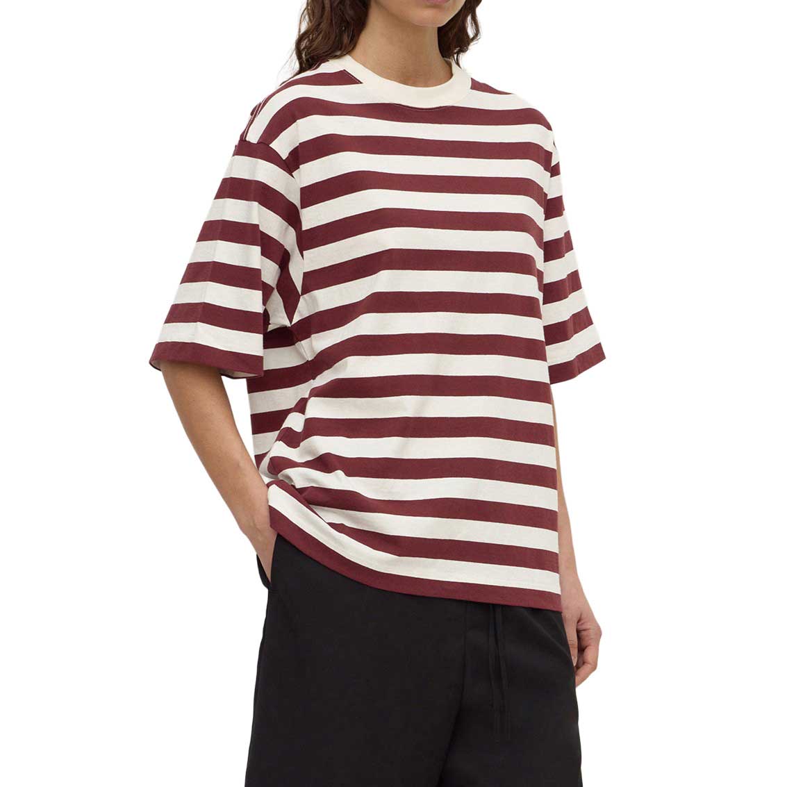 Assembly Label Arla Cotton Stripe Short Sleeve Tee Dark Raisin Cream Stripe
